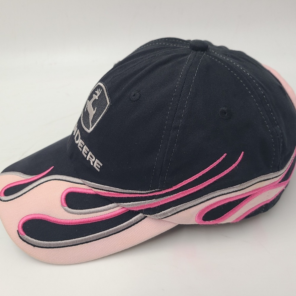 Women John Deere Hat Adjustable Black Pink Flames Cotton Farm Hunt Fish Casual - Picture 5 of 11